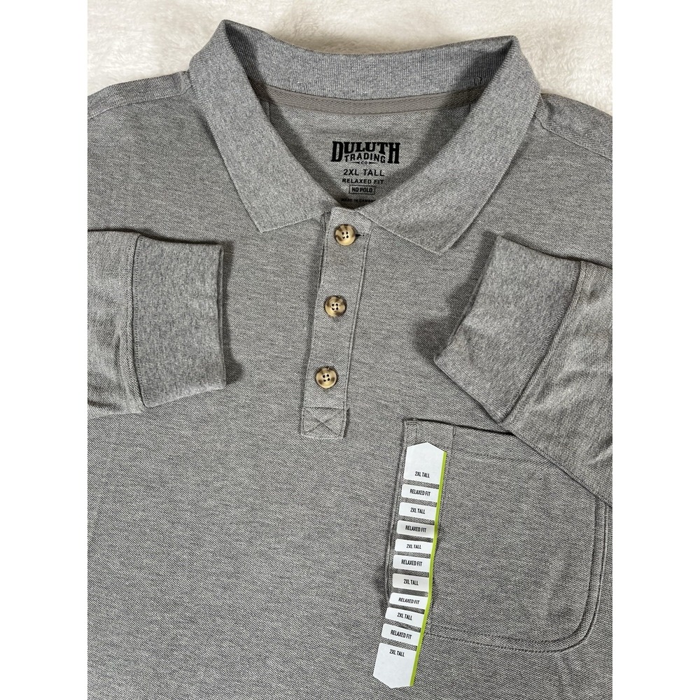 Duluth Trading No Polo Gray Relaxed Fit Long sleeve Shirt Men's XXL Tall NWOT‎